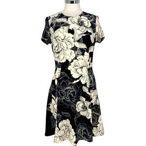 Eliza J Floral A-Line Dress Short Sleeve Black White Size 6